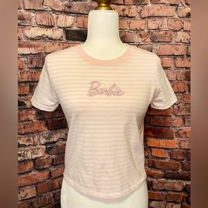 Barbie Pink and White Cropped T shirt